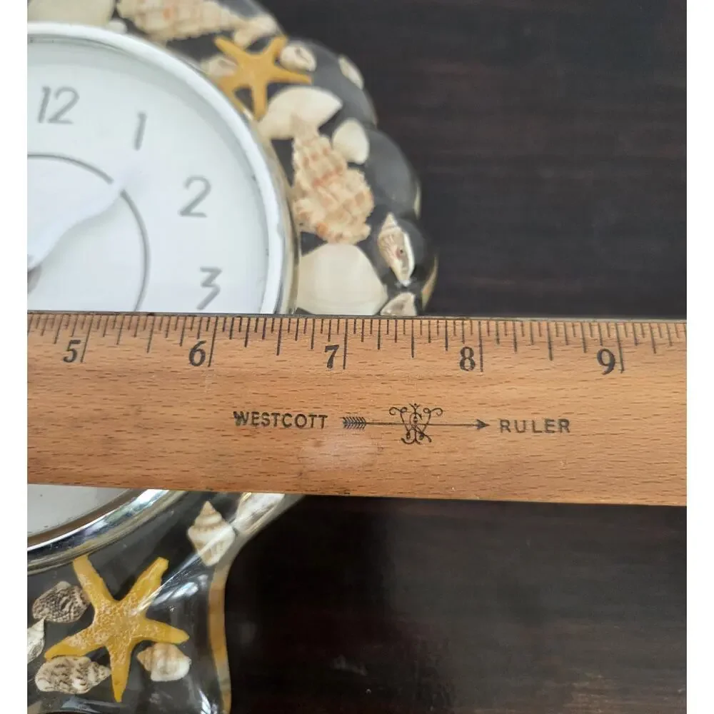 Shell Shaped Lucite Clock Embedded Seashells Wall Hanging Takes 1.5 V Battery